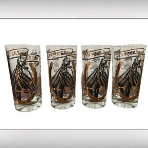Vintage Kentucky Derby Glass Cup Tumbler 1970 Horse Equestrian Mint Julep Set